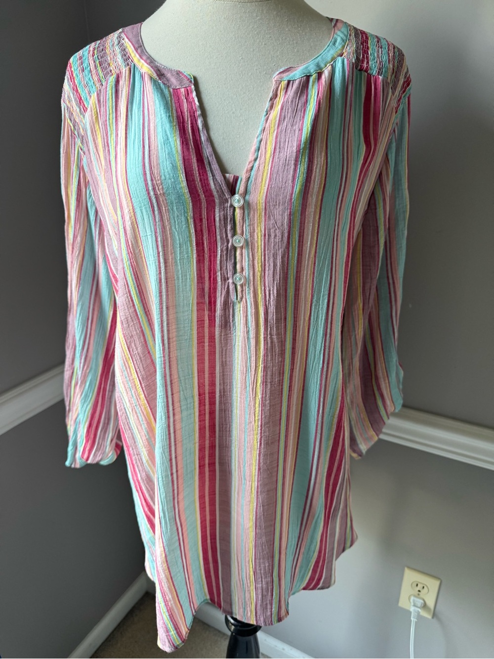 Lee Pastel Multicolor Striped Tunic — Pink, Aqua, Yellow